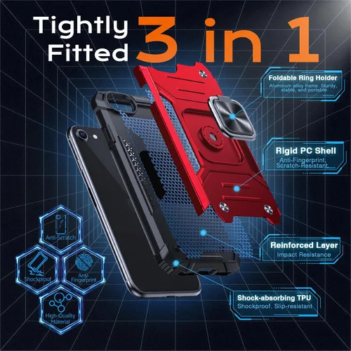 Vista 6 de Anqrp Funda resistente para iPhone 6/7/8/SE/SE2 con soporte de anillo mejorado y agarre, grado militar, a prueba de golpes, resistente y robusta