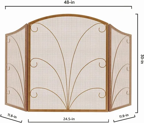 Vista 5 de Kingson - Pantalla para chimenea de 3 paneles con arco, a prueba de niños, decorativa, hecha a mano, de hierro forjado con espiral, cubierta Bronce