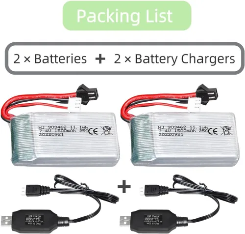 Vista 3 de Paquete de 2 unidades 7.4V 1500mAh 903462 25C para Wltoys A959-B A969-B A979-B K929-B WLtoys 4WD de alta velocidad RC Cars y la mayoría de coches RC