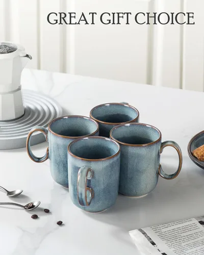 Vista 8 de UNICASA Taza de café – Juego de 4 tazas de té de cerámica de 14 onzas, cereales de porcelana, tazas con asa grande para café, té, leche, café