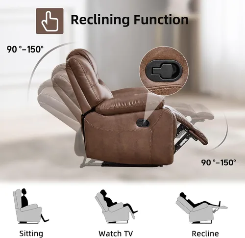 Vista 4 de EBELLO Silla reclinable manual de piel sintética, sofá reclinable con cómodos reposabrazos y respaldo, sofá individual para sala de estar