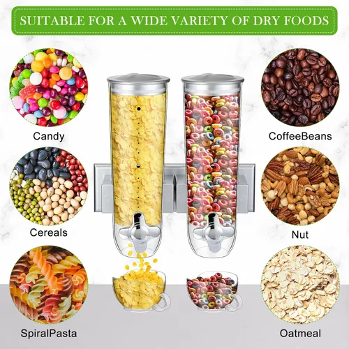 Vista 5 de Huwena 4 juegos de contenedores de cereales, 3 litros cada juego, dispensador de cereales montado en la pared, dispensador de alimentos secos