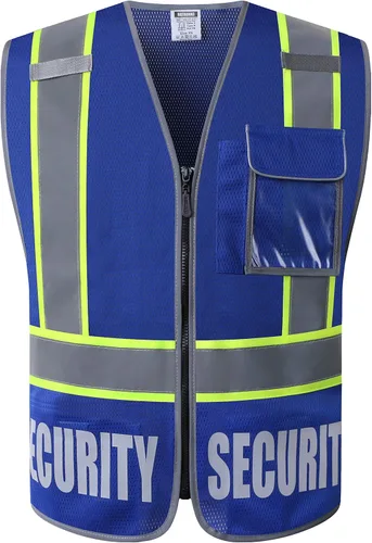 Vista 8 de Chaleco de Seguridad para Hombres y Mujeres Chaleco de Seguridad Reflectante con 5 Bolsillos y Cremallera Frontal Chaleco de Malla de Alta Negro