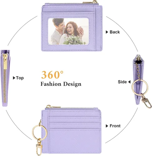 Vista 4 de Sodsay Estuche para tarjetas, cartera delgada con bolsillo frontal, para mujer, sujetatarjetas con llavero