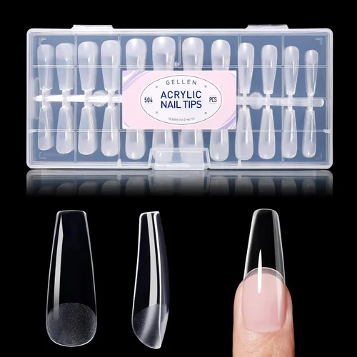 Vista 16 de Gellen - Puntas de uñas cortas de almendra, 504 unidades, gel suave transparente de cobertura completa, 12 tamaños Almendra corta transparente