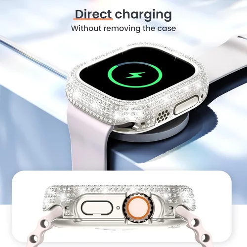 Vista 6 de LETOID - Funda impermeable para Apple Watch Ultra/Ultra 2, protector de pantalla de 1.929 in, funda protectora de cristal duro frontal con diamantes