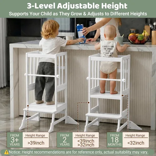 Vista 3 de COSYLAND Torre de pie para niños pequeños, taburete de cocina de altura Blanco