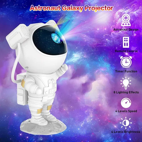 Vista 8 de Proyector de luz de astronauta, proyector de galaxia para dormitorio, proyector de estrellas con lámpara de luna, luz nocturna LED de nebulosa
