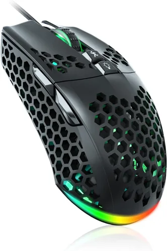 Vista 7 de SOLAKAKA SM900 - Ratón verde con cable para juegos con diseño de nido de abeja, 12800 DPI, 7 botones programables, ratón ligero y ergonómico