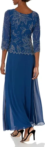 Vista 2 de J Kara Vestido de cuentas asimétricas con cuello BOAD para mujer