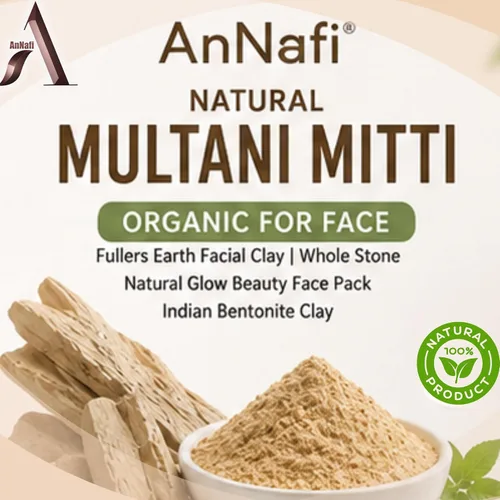 Vista 2 de AnNafi Mitti natural Multani orgánico para la cara Fullers Earth - Trozos enteros de piedra Paquete facial de belleza 100% orgánico con brillo