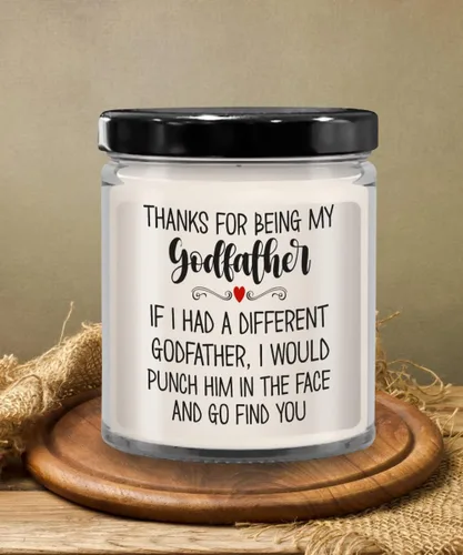 Vista 6 de Gracias por ser mi padrino Vela divertida Navidad Cumpleaños Día del Padre Ideas para él Bautismo Bautizo Favores para Padrino 9 Oz. Vanilla Soja Sce