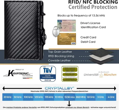 Vista 9 de Gemonklee Billetera emergente, soporte de aluminio para tarjetas de crédito con soporte para AirTag con cremallera RFID, cartera con clip