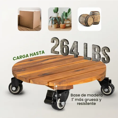 Vista 3 de IDZO - Paquete de 2 cajas de madera de 12 pulgadas con ruedas, resistente, capacidad de 264 libras, plataforma de madera dura de acacia, soporte