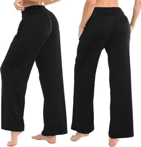 Vista 2 de Walifrey Pantalones de pierna ancha para mujer, pantalones de yoga con bolsillos, pantalones deportivos para mujer, casuales, holgados, atléticos