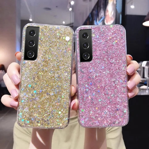 Vista 4 de YTanazing Funda para Samsung Galaxy S24 FE con purpurina, bonita funda con diamantes brillantes para mujeres y niñas, fundas de goma delgada a