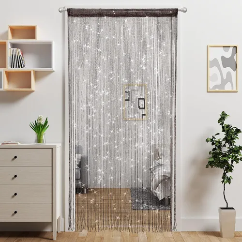 Vista 11 de 2 piezas de cortina de cuentas para puerta, divisor de habitación colgante, decoración de cuentas, panel de flecos con purpurina hippie para Negro
