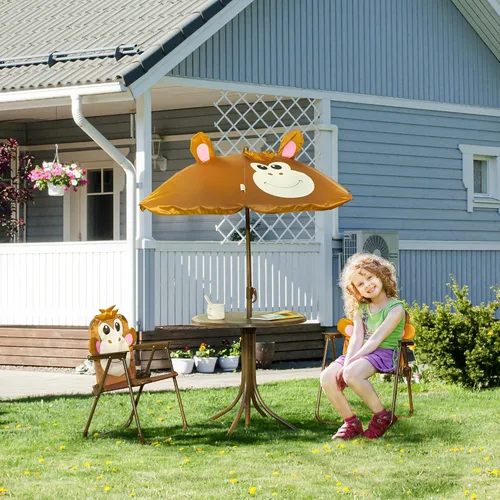 Vista 2 de Outsunny Juego de mesa y silla para niños, muebles de jardín plegables para exteriores, mesa de picnic para patio trasero, con sombrilla extraíble