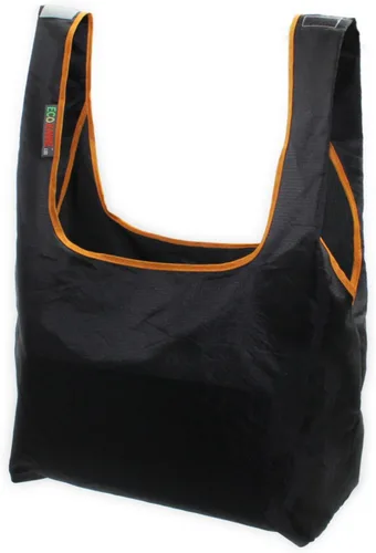 Vista 3 de Bolsa de compras reutilizable plegable de nailon Ripstop con bolsa integrada (negro y mostaza)