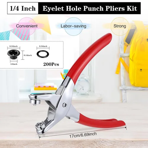 Vista 2 de Grommet Tool Kit Eyelet Plier, Black, 1/4 Inch Negro