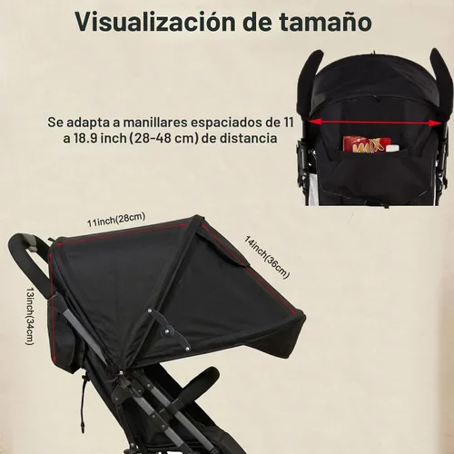 Vista 3 de Parasol universal para cochecito, sombrilla retráctil, piezas de repuesto para cochecito con bolsillo de almacenamiento de ventana de malla ajustable