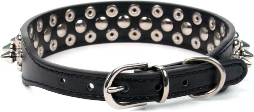 Vista 3 de Collar ajustable de piel sintética con remaches de clavos para gatos, cachorros y perros.