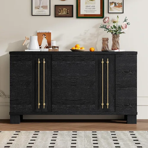 Vista 3 de Armario de almacenamiento de madera con estantes ajustables, mesa de consola de estilo tradicional con manija de puerta de flores talladas para sala