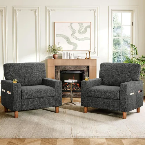 Vista 12 de Silla giratoria decorativa, moderna tapizada con brazo curvado, tela de terciopelo, cómoda silla de lectura con base de madera maciza para sala