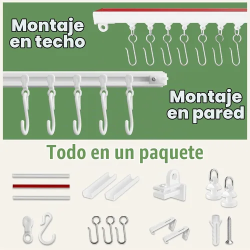 Vista 2 de Cortina autoadhesiva para techo, sin taladro, riel de cortina para despegar y pegar, apto para inquilinos para dormitorio, baño, sala de estar