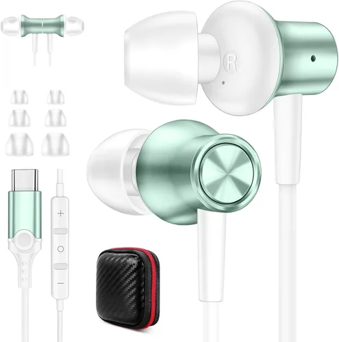 Vista 14 de Jiunai - Auriculares USB C para iPhone 18 Pro tipo C con micrófono negro Negro dorado