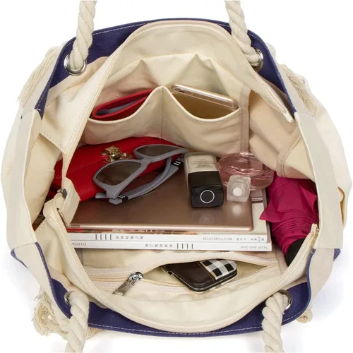 Vista 4 de Malirona Bolso grande de viaje a la playa con asa de cuerda de algodón, XL, Casual