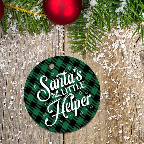 Vista 7 de Santa's Little Helper - Adorno de Navidad de cerámica con cita redonda para decoración del árbol de Navidad, recuerdo de Navidad coleccionable