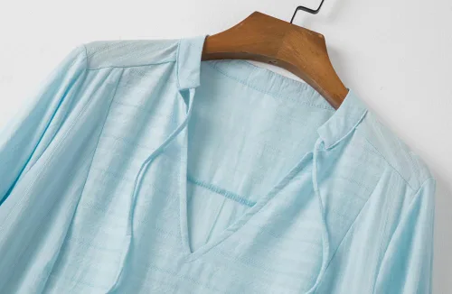 Vista 4 de Vestido de verano con cuello en V para mujer, estilo casual, holgado, con manga 34, bolsillo