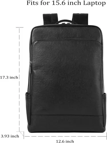 Vista 2 de Mochila para portátil de cuero genuino de 15.6 pulgadas para hombres y mujeres, mochila de viaje de negocios, mochila de senderismo (1#negro)