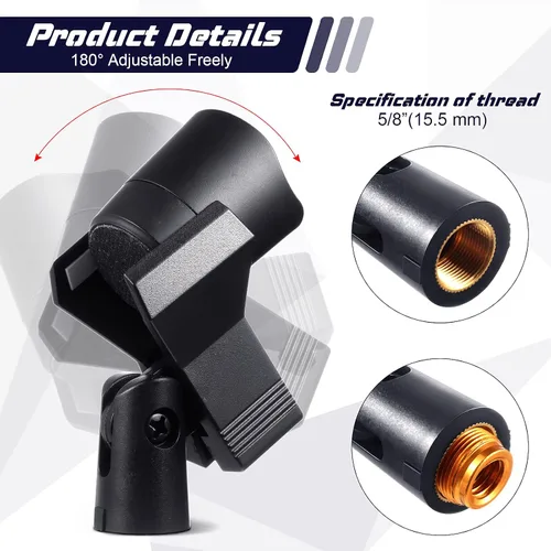 Vista 4 de 4 clips de micrófono para soportes con 4 adaptadores ajustables, soporte de micrófono, abrazadera de soporte de micrófono inalámbrico con adaptador