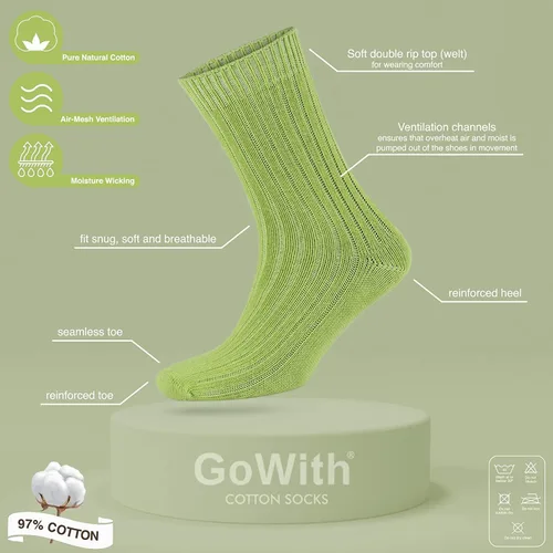 Vista 3 de GoWith 4-5 pares de calcetines unisex naturales 97% algodón, cómodos, cómodos, transpirables, sin costuras, calcetines casuales para hombres