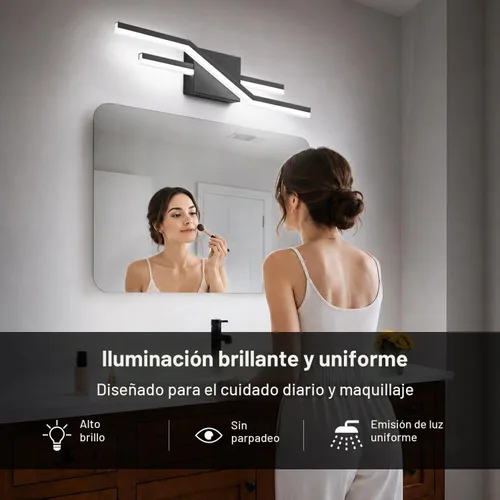 Vista 6 de SOLFART Luces de baño con acabado mate en negro, regulables, LED, para tocador, sobre espejo, 24 pulgadas, modernas, luces de pared