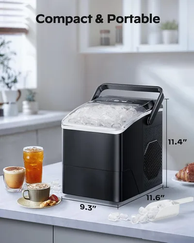 Vista 6 de HOMEZAY Encimera para hacer hielo, 9 cubos listos en 6 minutos, 26 libras por día, máquina de hielo con 2 tamaños de hielo y autolimpieza, máquina