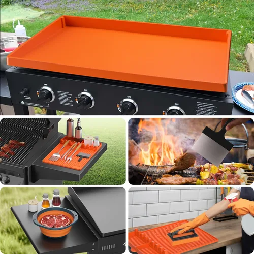 Vista 7 de Juego de fundas de silicona para parrilla Blackstone de 36 pulgadas con accesorios de parrilla Blackstone de 16 pulgadas, cepillo de limpieza