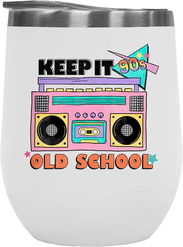 Vista 7 de Keep It 90s Old School with Retro Radio Cassette Player Art Merch Gift, Stainless Steel 12oz Wine Tumbler