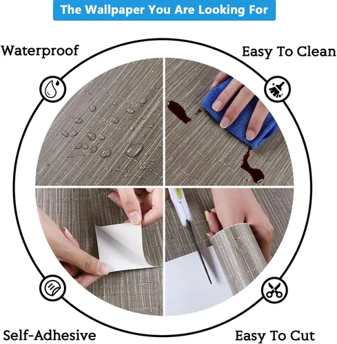 Vista 9 de CRE8TIVE Papel tapiz marrón topo para despegar y pegar de 12 x 80 pulgadas, papel tapiz de tela de hierba tejida sintética, extraíble, autoadhesivo
