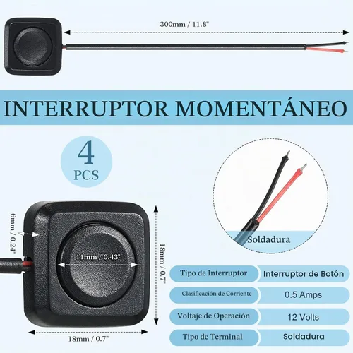 Vista 2 de LEIFIDE 4 Piezas Interruptor de Botón Momentáneo 12v 24v Interruptor de Botón Mini de Montaje en Superficie Fácil de Instalar Experimento