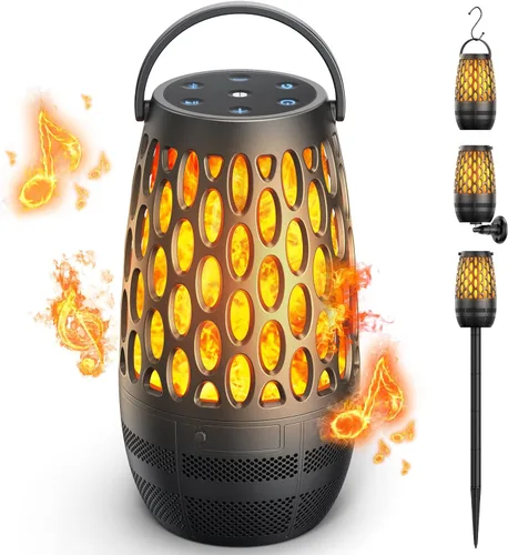 Vista 8 de Altavoces para exteriores Bluetooth impermeables IPX6 con luces de llama, regalos gadget para papá, ella, él, sonido estéreo HD, BT 5.3