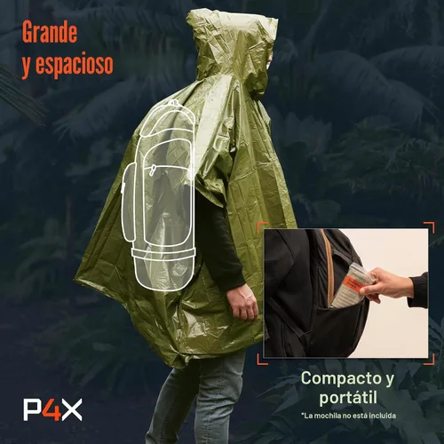 Vista 7 de PREPARED4X Poncho de emergencia Mylar – Poncho de lluvia de supervivencia con capucha – Ligero, compacto, reutilizable, manta de emergencia Poncho