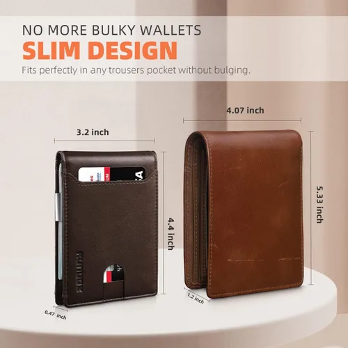Vista 117 de RUNBOX - Carteras delgadas para hombre, cartera de piel con pinza para el dinero, cartera de bolsillo frontal con bloqueo RFID, tarjetero