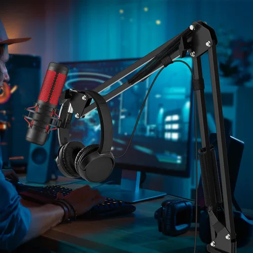 Vista 4 de K KASONIC Soporte para micrófono, soporte de escritorio ajustable para micrófono para brazo articulado de micrófono HyperX para radiodifusión