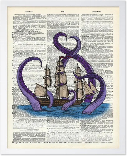 Vista 25 de Poster Master Póster de pulpo para parejas, póster de diccionario, arte Kraken, regalo romántico para él, ella, amantes, decoración náutica