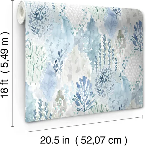 Vista 8 de RoomMates RMK12330PLW - Papel tapiz de mosaico de árbol de acuarela azul