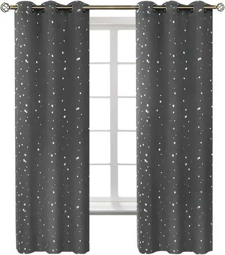 Vista 74 de BGment Cortinas opacas para dormitorio infantil, con aislamiento térmico, con ojales, estampado de estrellas plateadas, cortinas para oscurecer