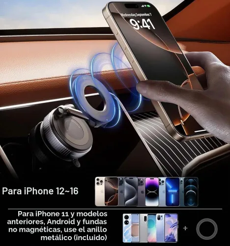 Vista 5 de Soporte magnético para teléfono de automóvil de absorción al vacío, adecuado para teléfonos iPhone y Android, soporte de ventosa ajustable de 360°